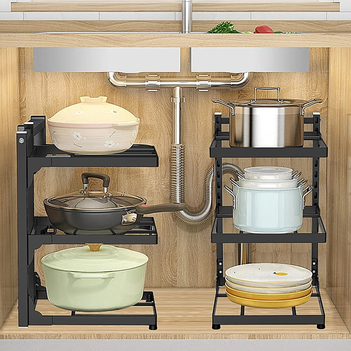 StackMaster™ Multi-Layer Kitchen Storage Rack – Adjustable Space Saver