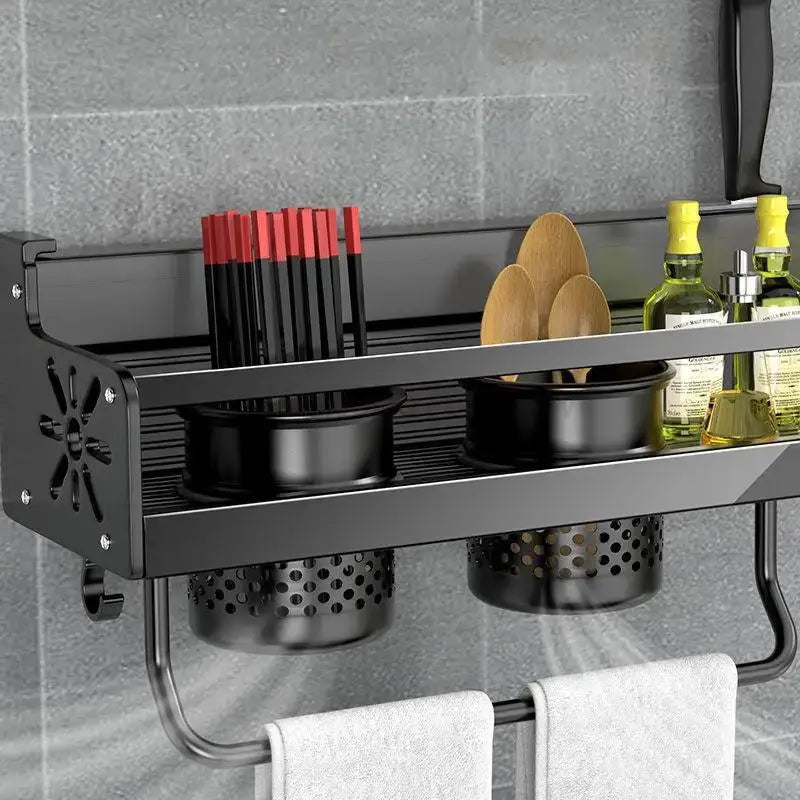 ChefSpace™ Duo-Tier Wall Shelf – No-Drill Spice & Knife Organizer
