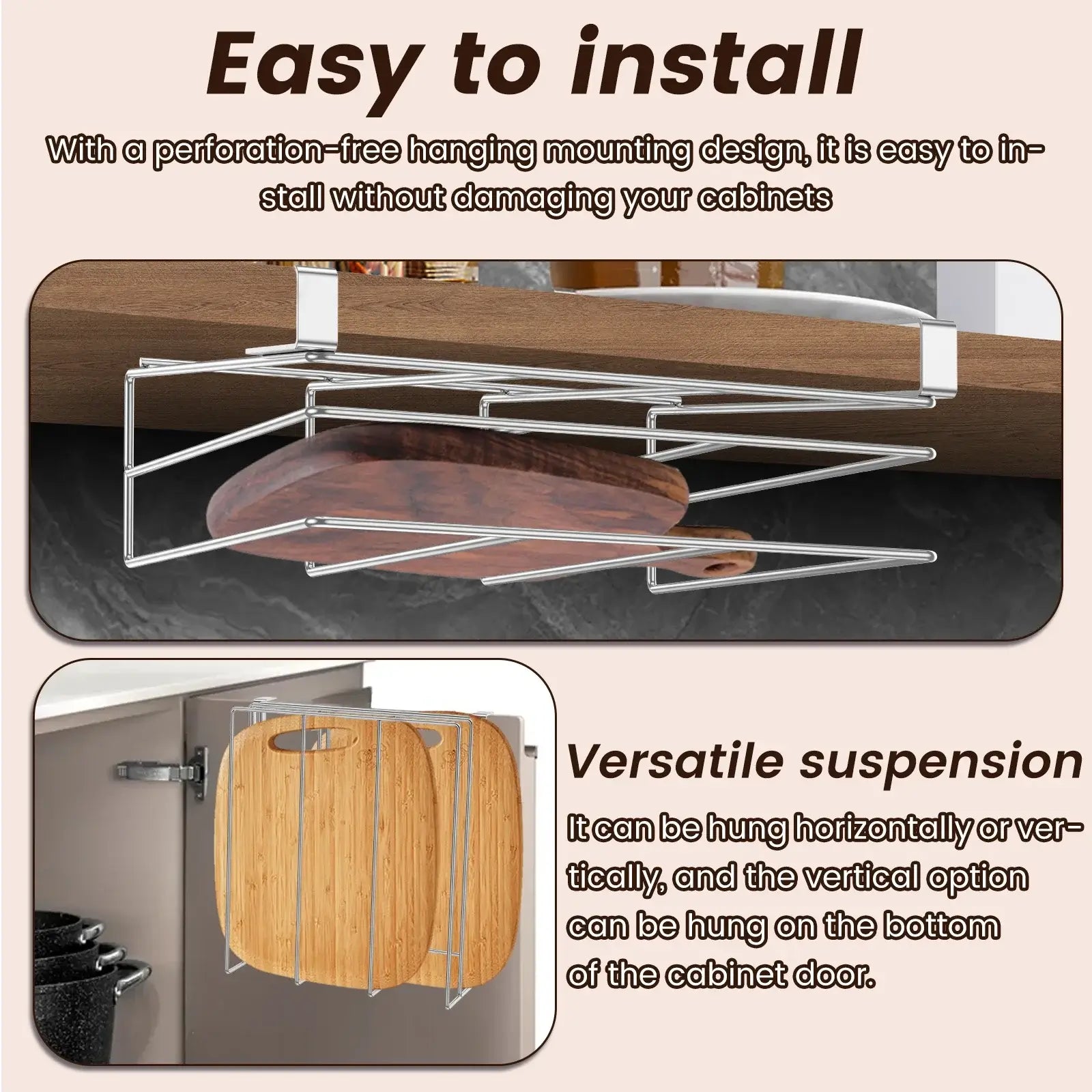 Board & Lid Buddy™ – Under-Cabinet Stainless Steel Organizer