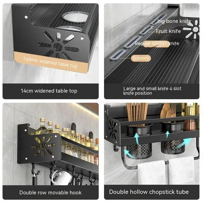 ChefSpace™ Duo-Tier Wall Shelf – No-Drill Spice & Knife Organizer